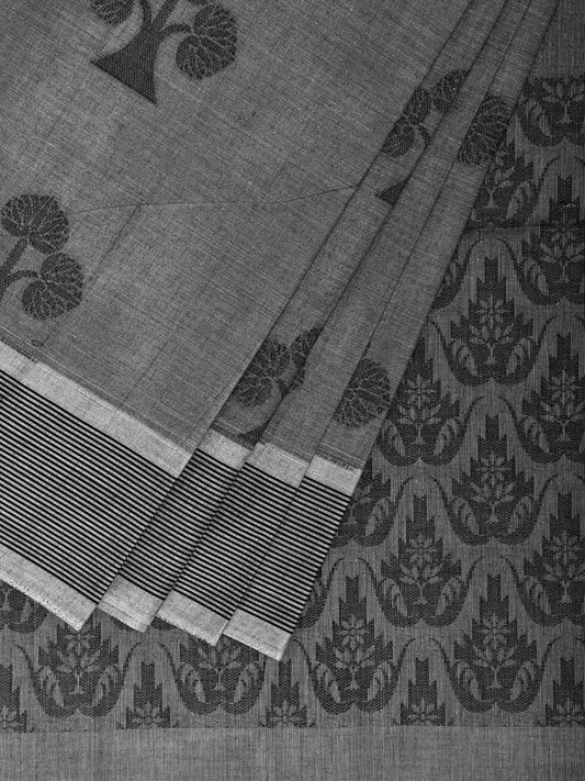 Grey Venkatagiri Cotton Saree with Tree Buta and Pallu Design v0234