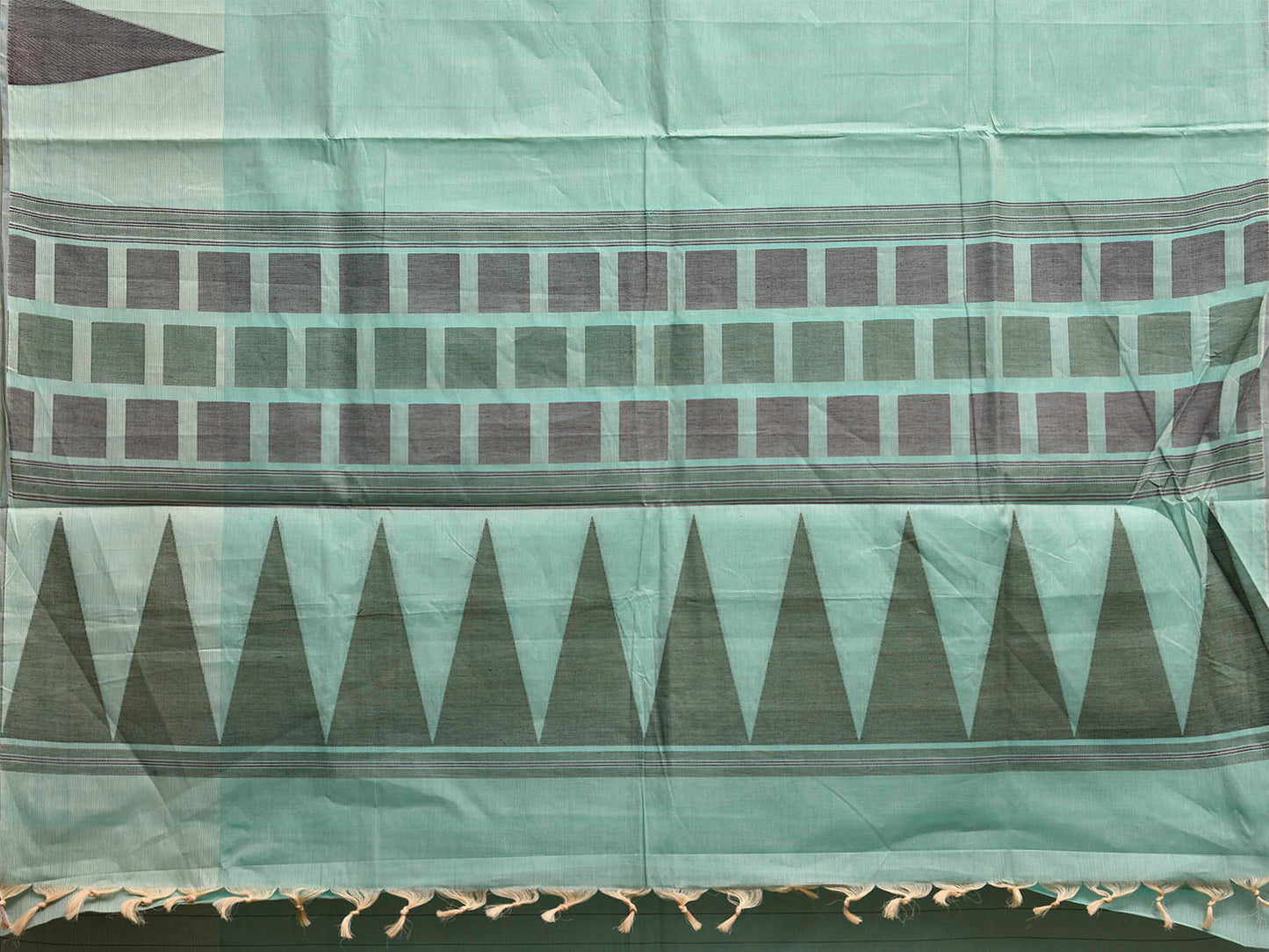 Turquoise Venkatagiri Cotton Saree with Big Temple Border Design v0237