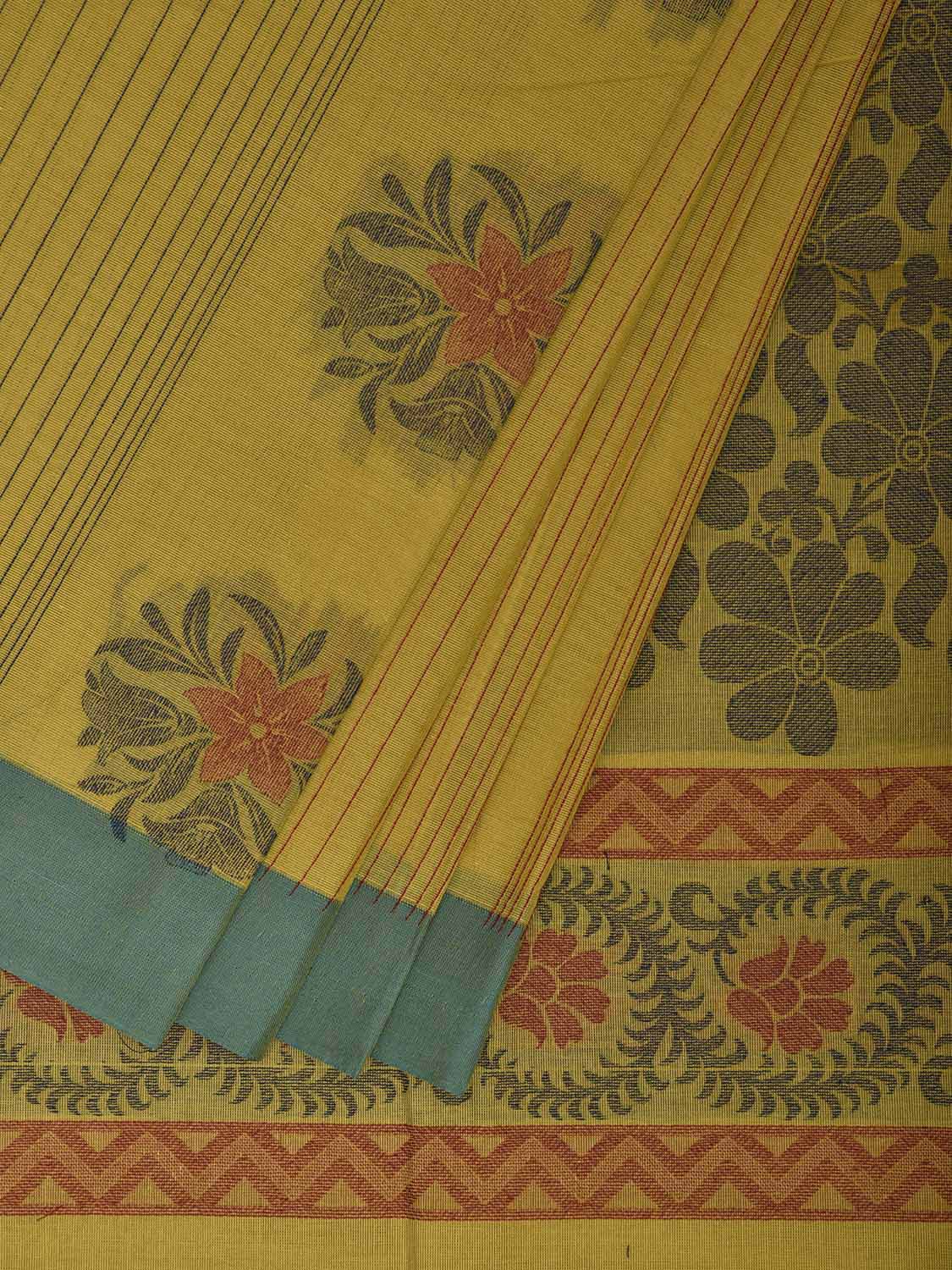 Light Green and Green Venkatagiri Cotton Saree with Floral Buta Design v0240