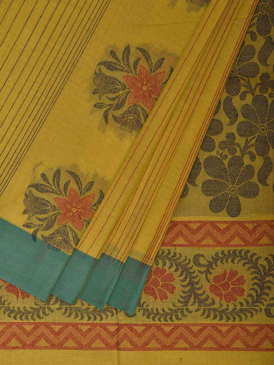 Light Green and Green Venkatagiri Cotton Saree with Floral Buta Design v0240