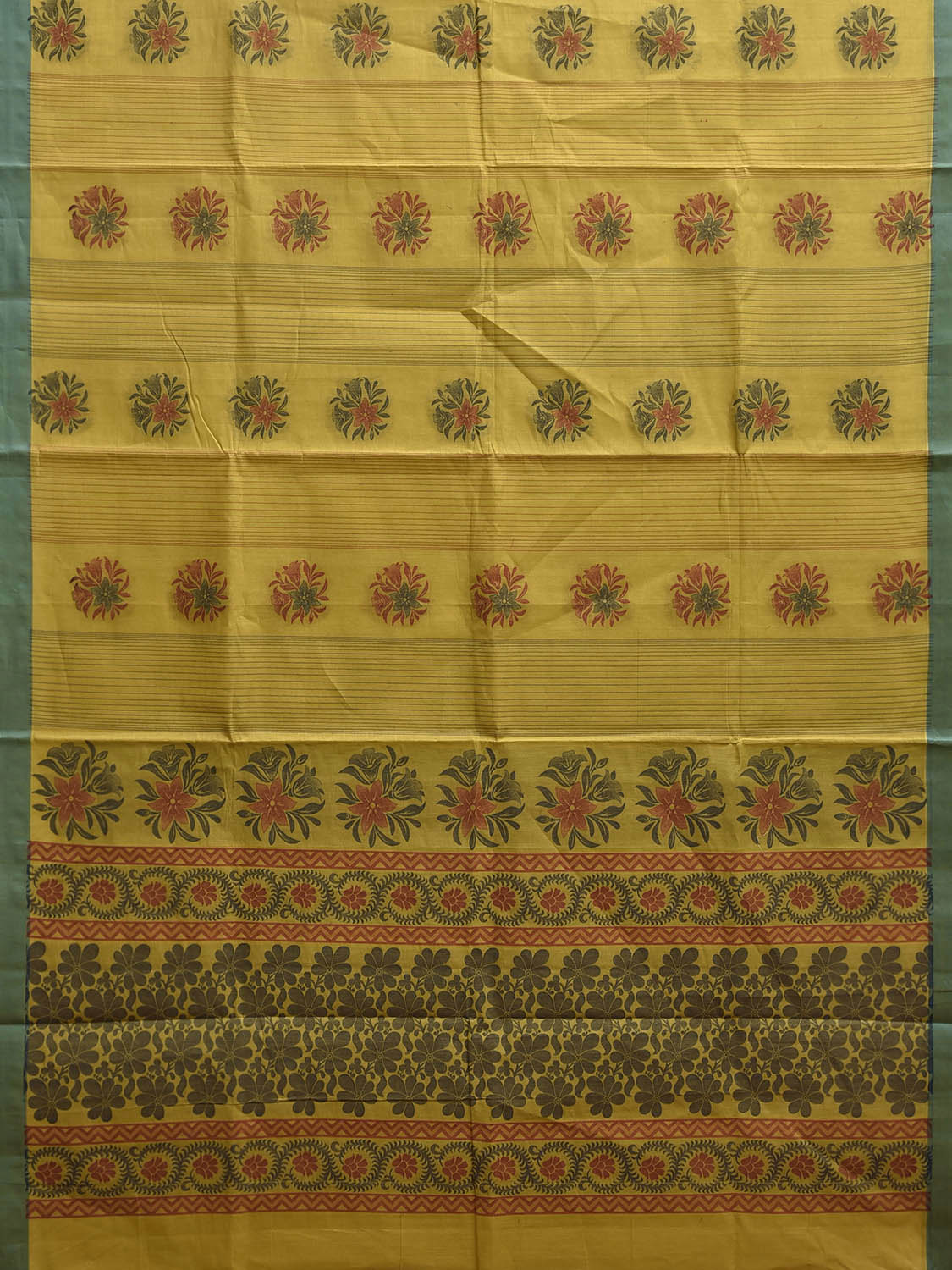 Light Green and Green Venkatagiri Cotton Saree with Floral Buta Design v0240
