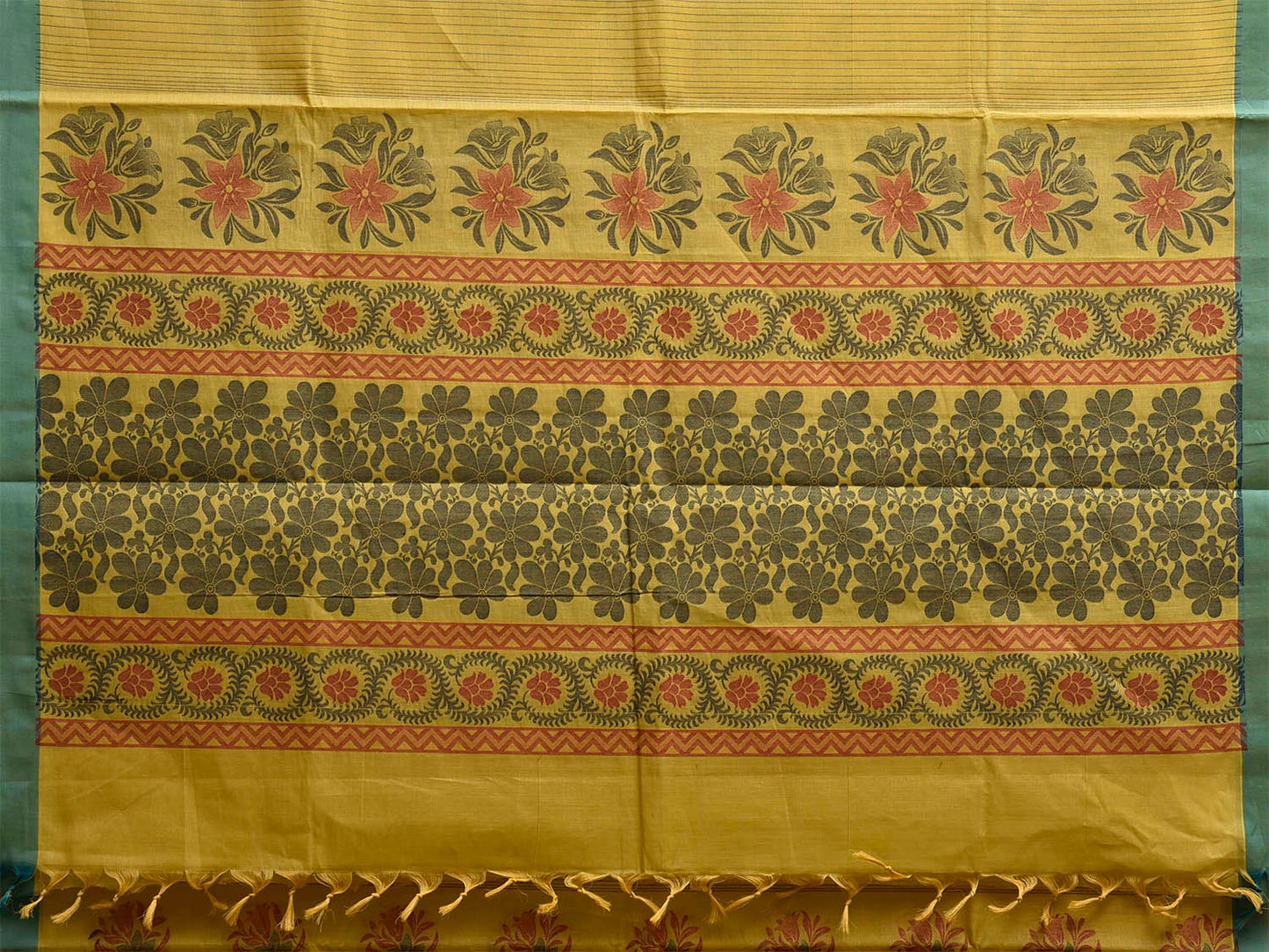 Light Green and Green Venkatagiri Cotton Saree with Floral Buta Design v0240