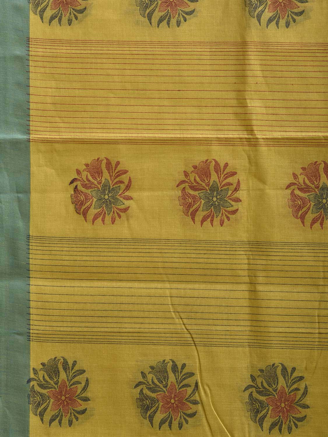 Light Green and Green Venkatagiri Cotton Saree with Floral Buta Design v0240