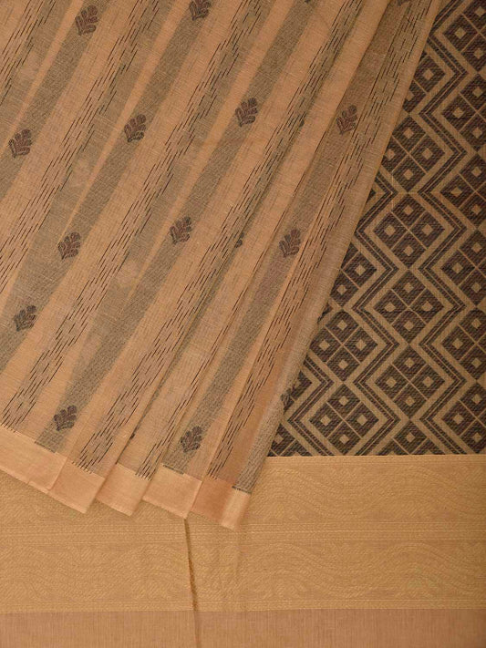 Light Fawn Venkatagiri Cotton Saree with Small Buta and Pallu Design v0241