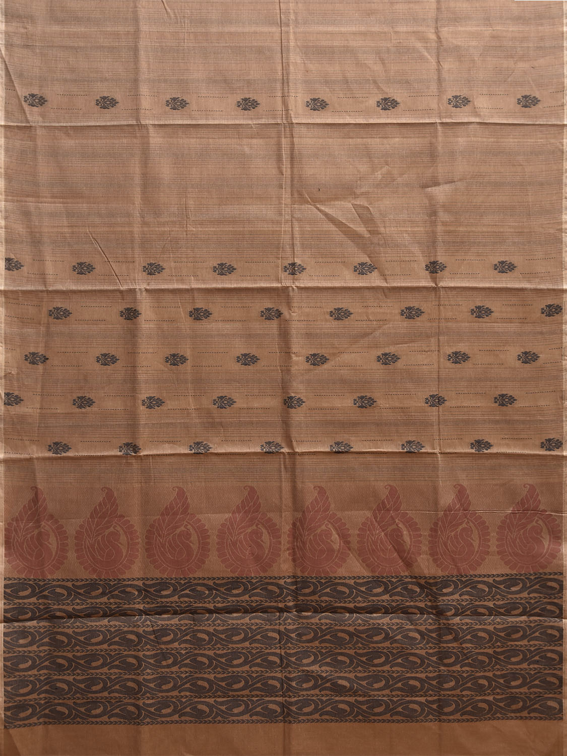 Light Fawn Venkatagiri Cotton Saree with Small Buta and Pallu Design v0244