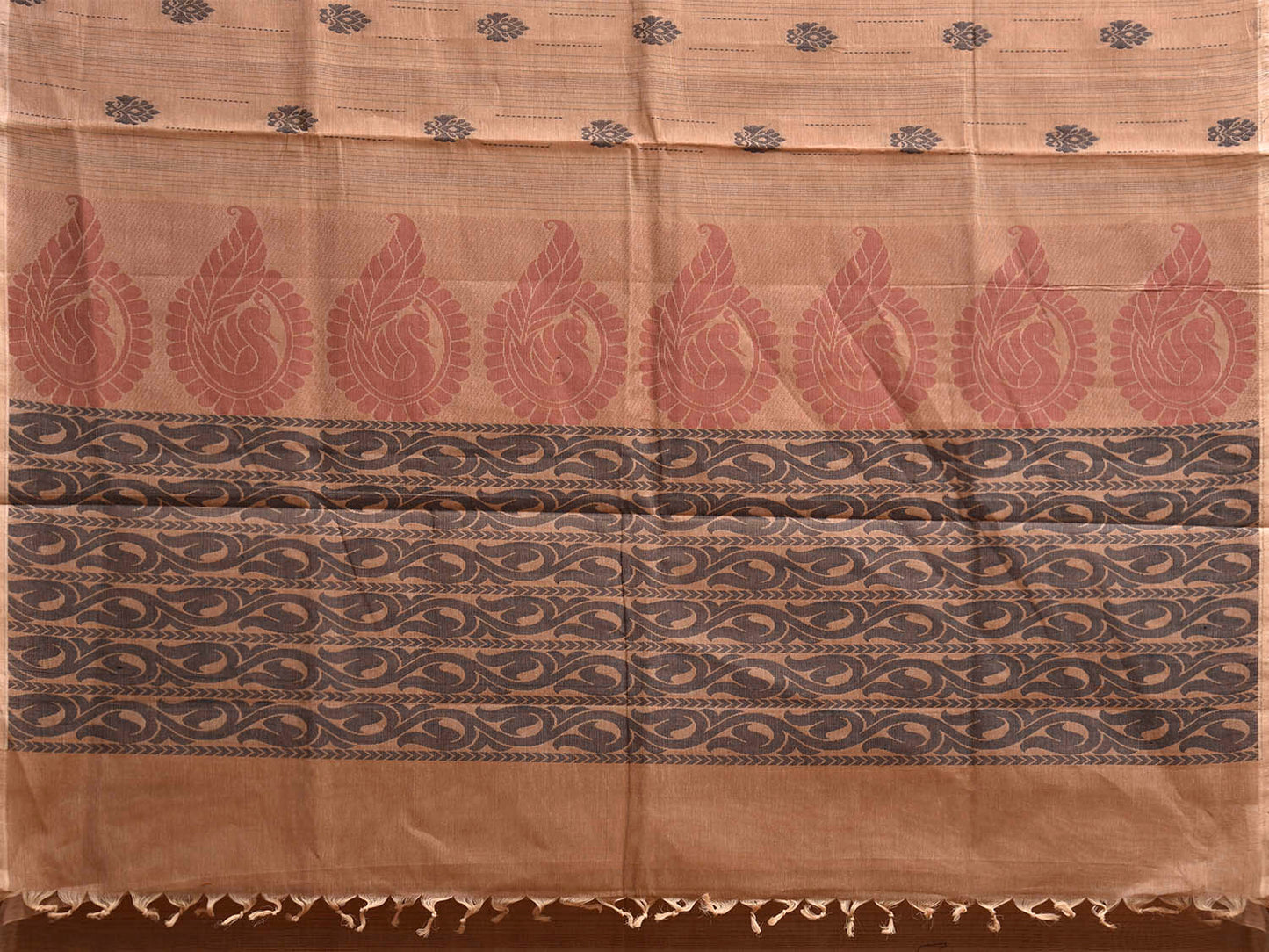 Light Fawn Venkatagiri Cotton Saree with Small Buta and Pallu Design v0244