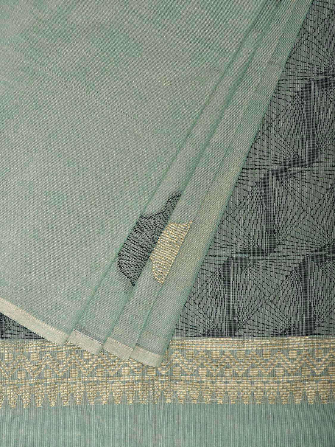 Turquoise Venkatagiri Cotton Saree with Leaves Buta Design v0245