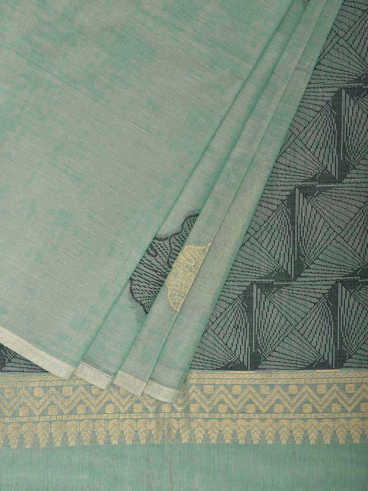 Turquoise Venkatagiri Cotton Saree with Leaves Buta Design v0245