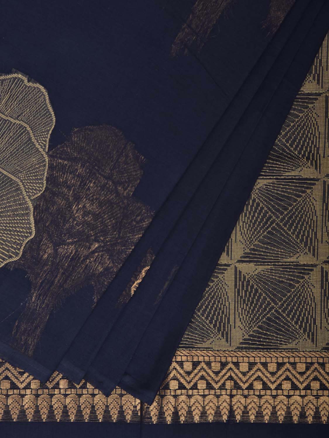 Dark Blue Venkatagiri Cotton Saree with Leaves Buta Design v0246