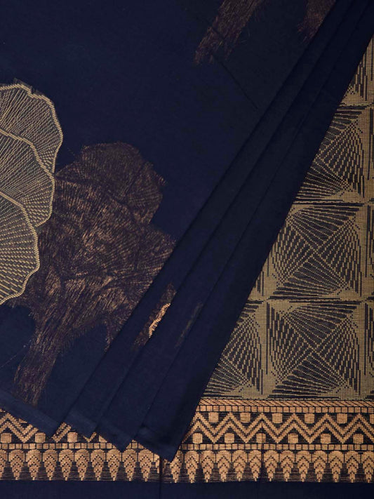 Dark Blue Venkatagiri Cotton Saree with Leaves Buta Design v0246