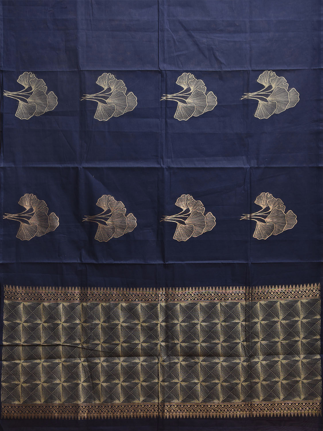 Dark Blue Venkatagiri Cotton Saree with Leaves Buta Design v0246