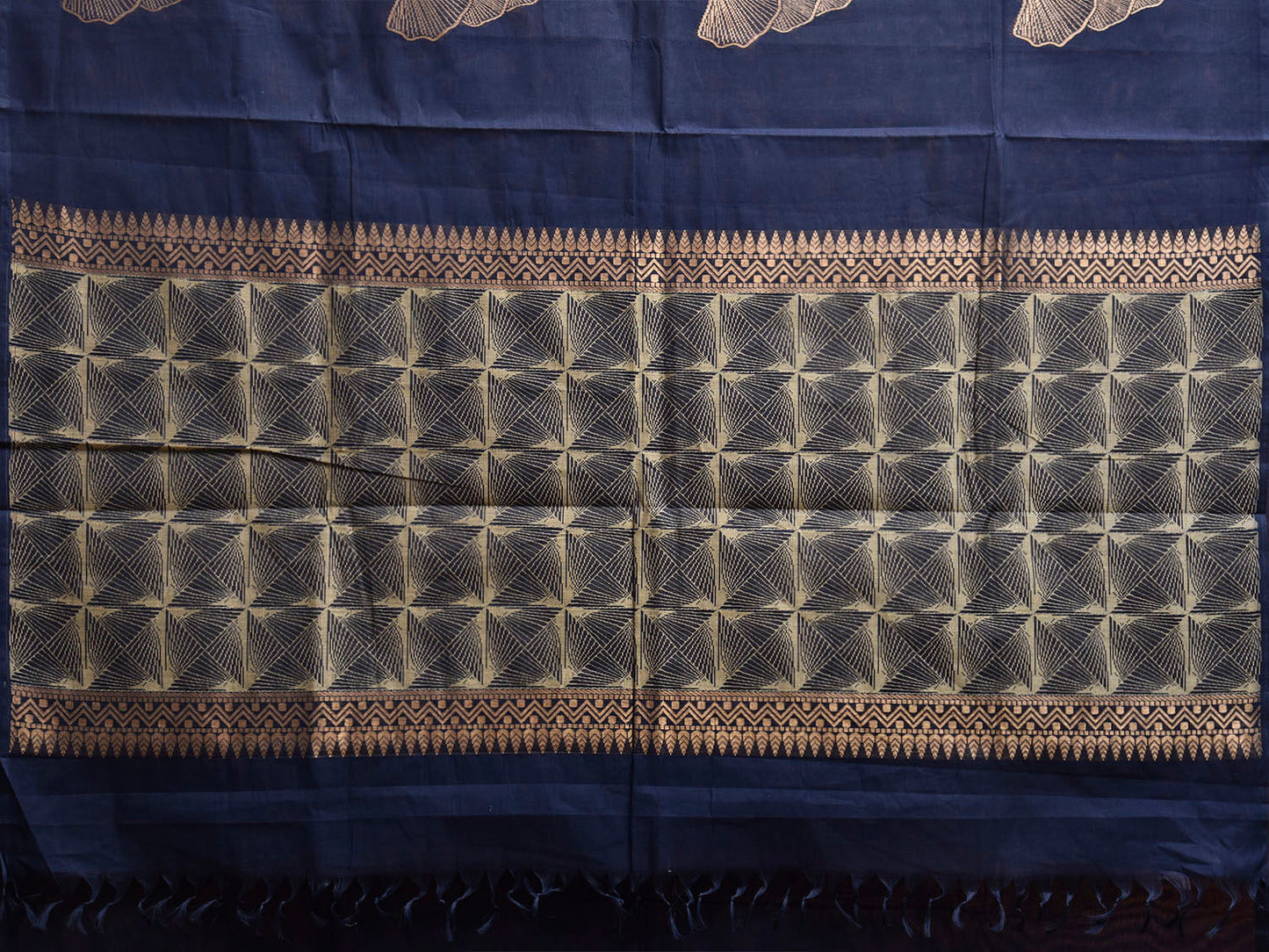 Dark Blue Venkatagiri Cotton Saree with Leaves Buta Design v0246