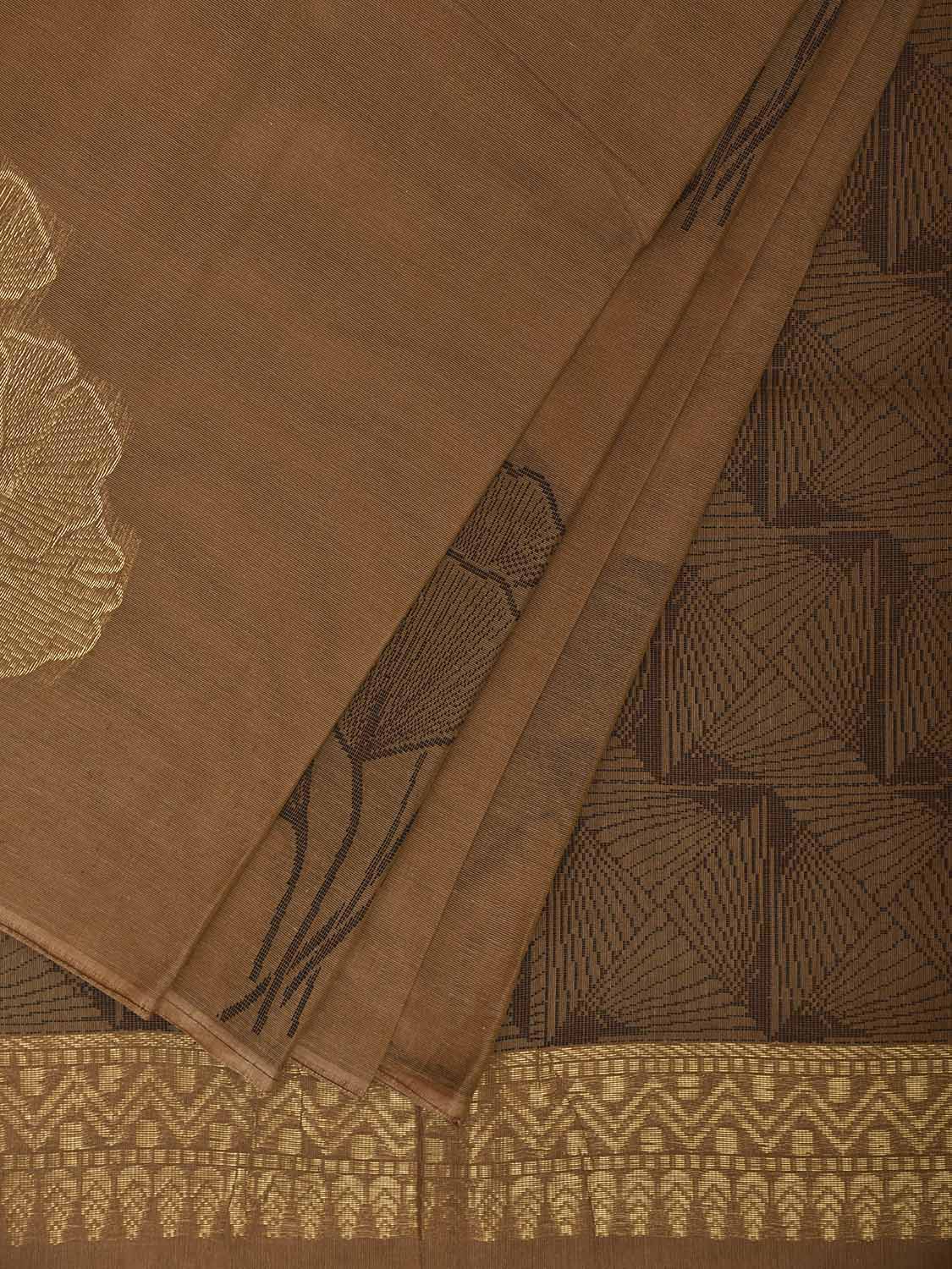Fawn Venkatagiri Cotton Saree with Leaves Buta Design v0247