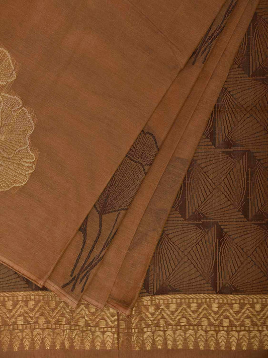 Fawn Venkatagiri Cotton Saree with Leaves Buta Design v0247