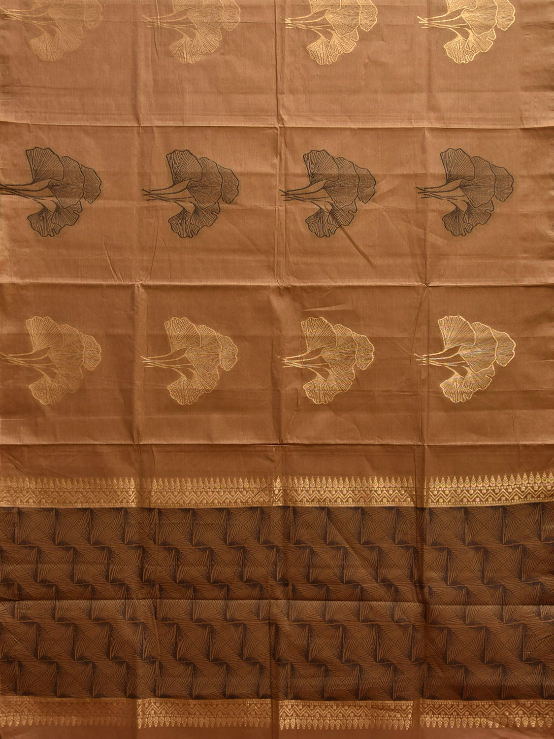 Fawn Venkatagiri Cotton Saree with Leaves Buta Design v0247