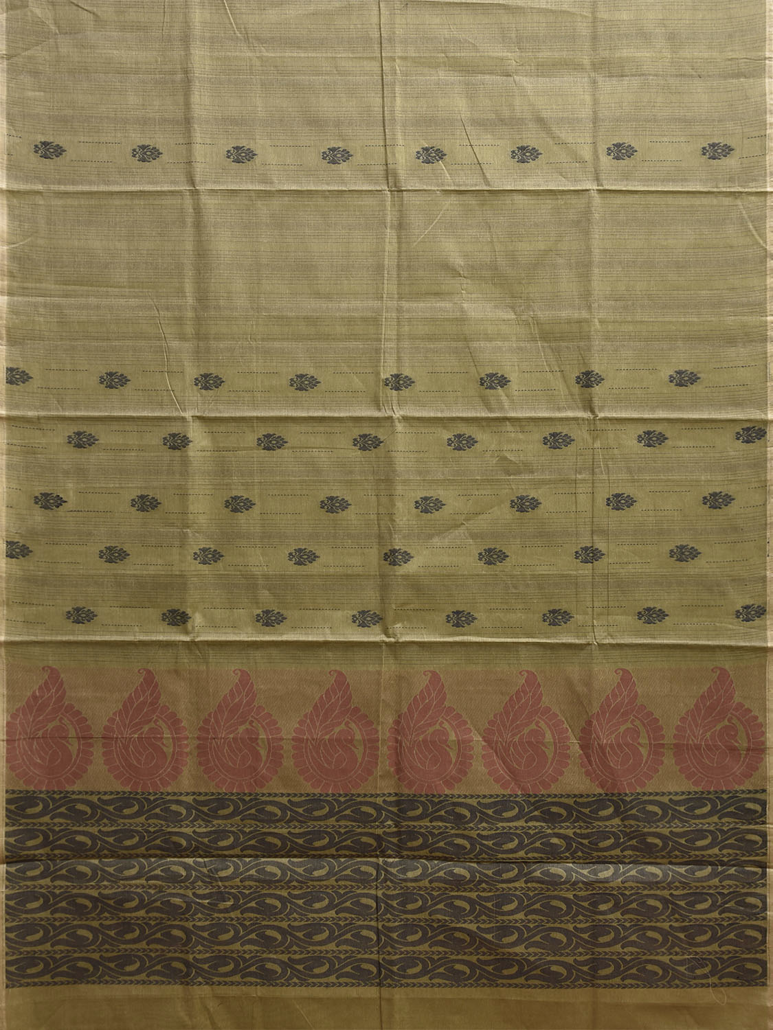 Light Green Venkatagiri Cotton Saree with Small Buta and Pallu Design v0248