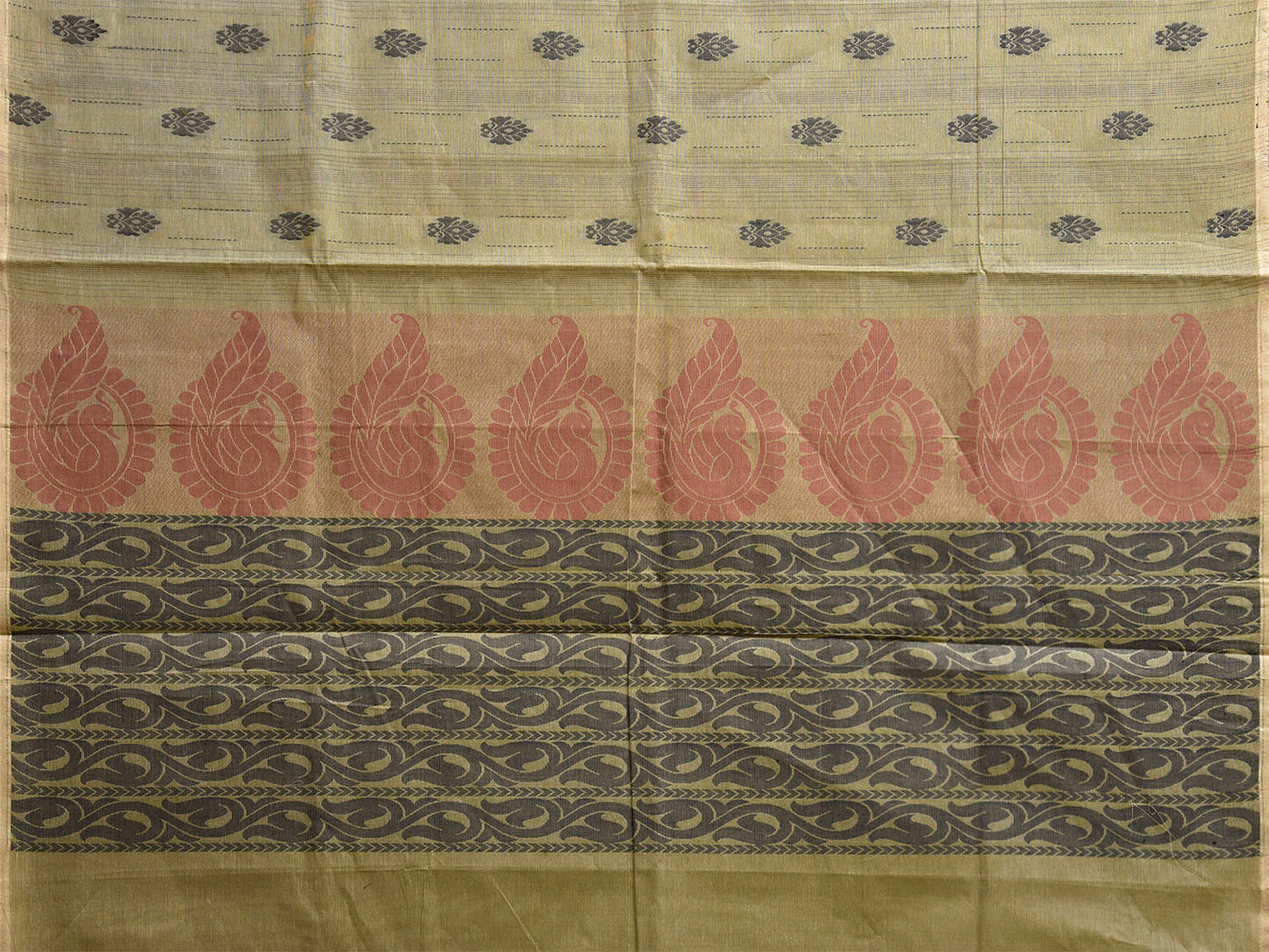 Light Green Venkatagiri Cotton Saree with Small Buta and Pallu Design v0248