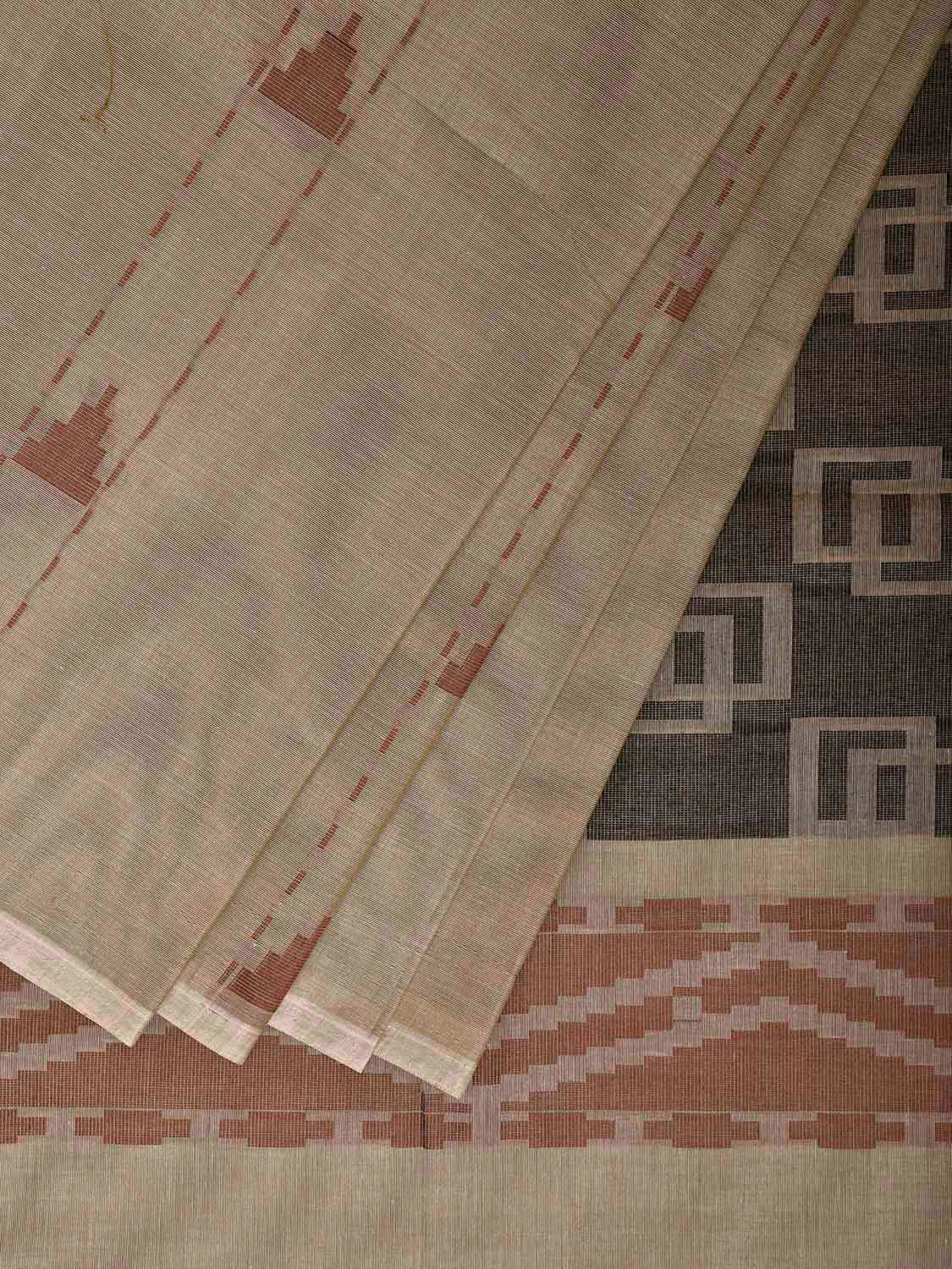 Light Green and Black Venkatagiri Cotton Saree with Small Buta and Pallu Design v0250