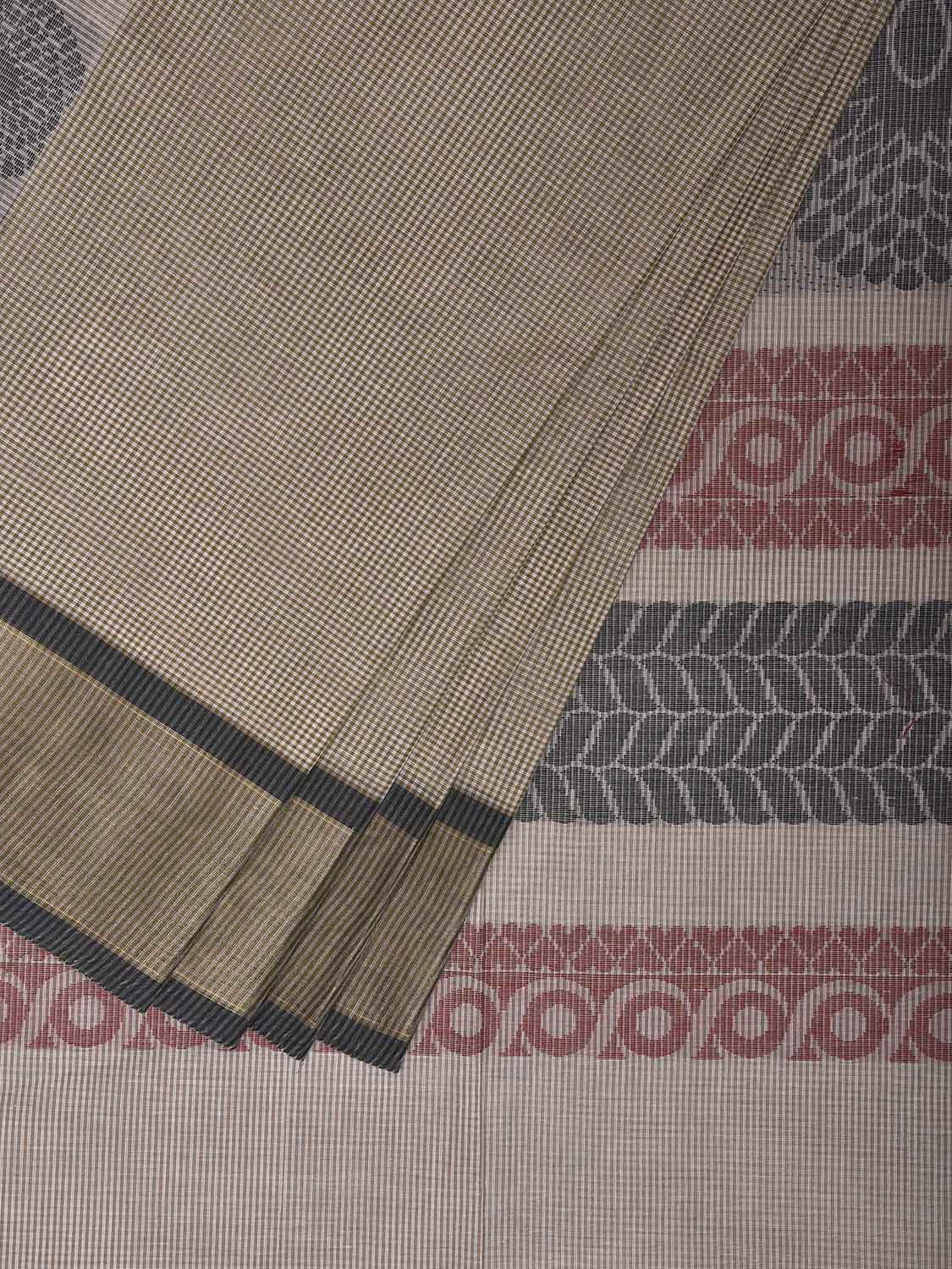 Green and White Venkatagiri Cotton Saree with Round Buta Design v0251
