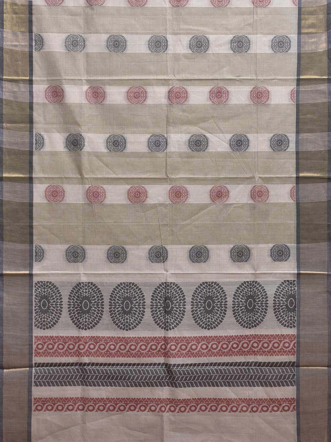 Green and White Venkatagiri Cotton Saree with Round Buta Design v0251