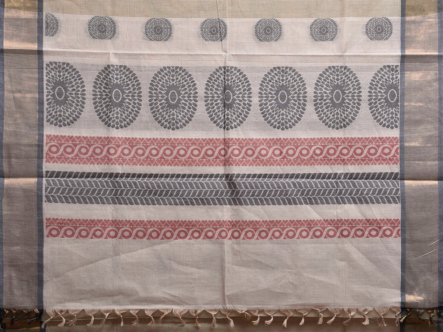 Green and White Venkatagiri Cotton Saree with Round Buta Design v0251