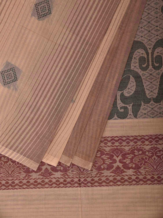 Light Fawn Venkatagiri Cotton Saree with Small Buta and Floral Pallu Design v0252