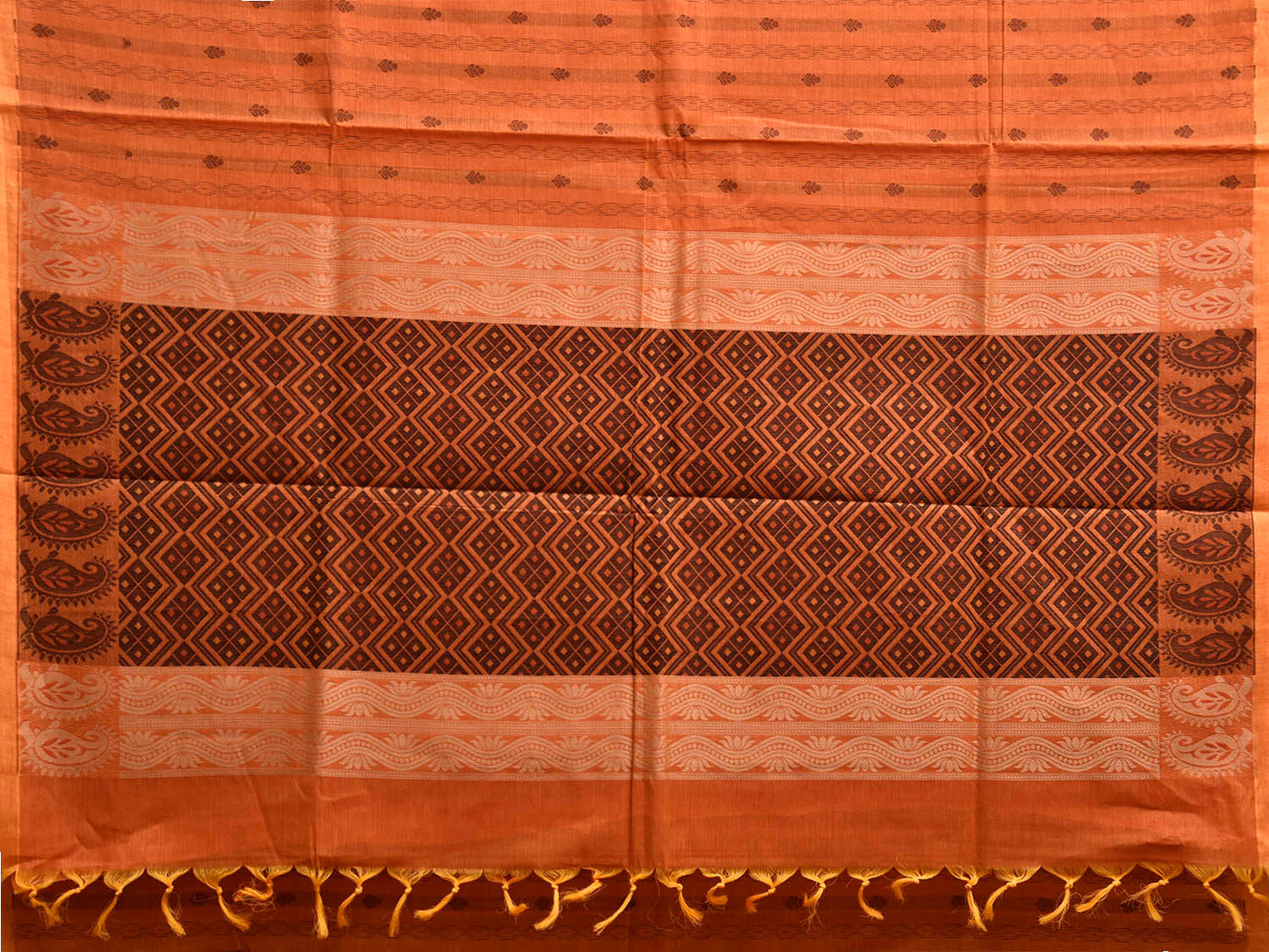 Orange Venkatagiri Cotton Saree with Small Buta and Pallu Design v0253