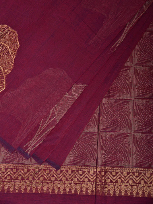 Magenta Venkatagiri Cotton Saree with Leaves Buta Design v0255
