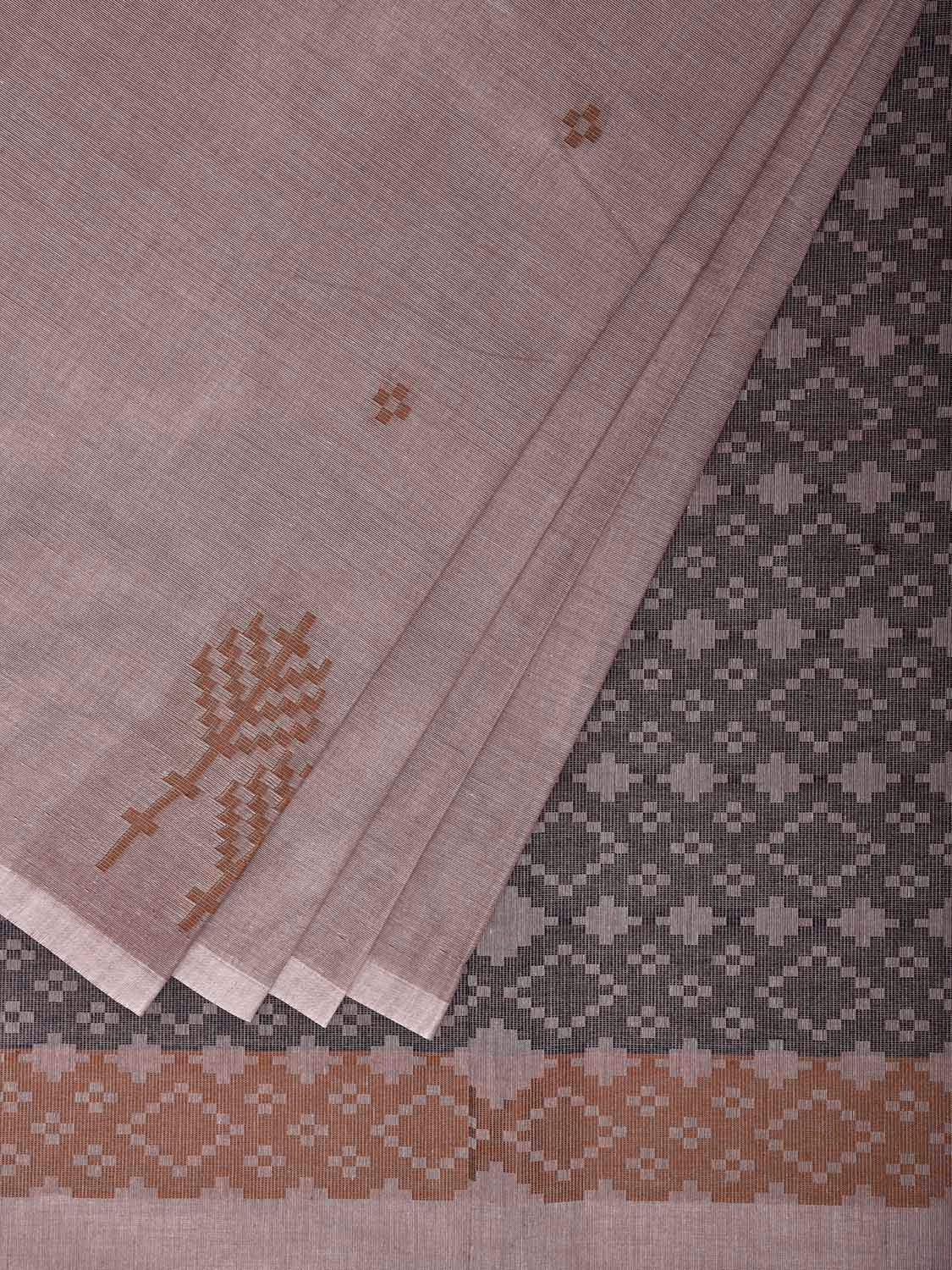 Khaki Venkatagiri Cotton Saree with Border and Pallu Design v0256