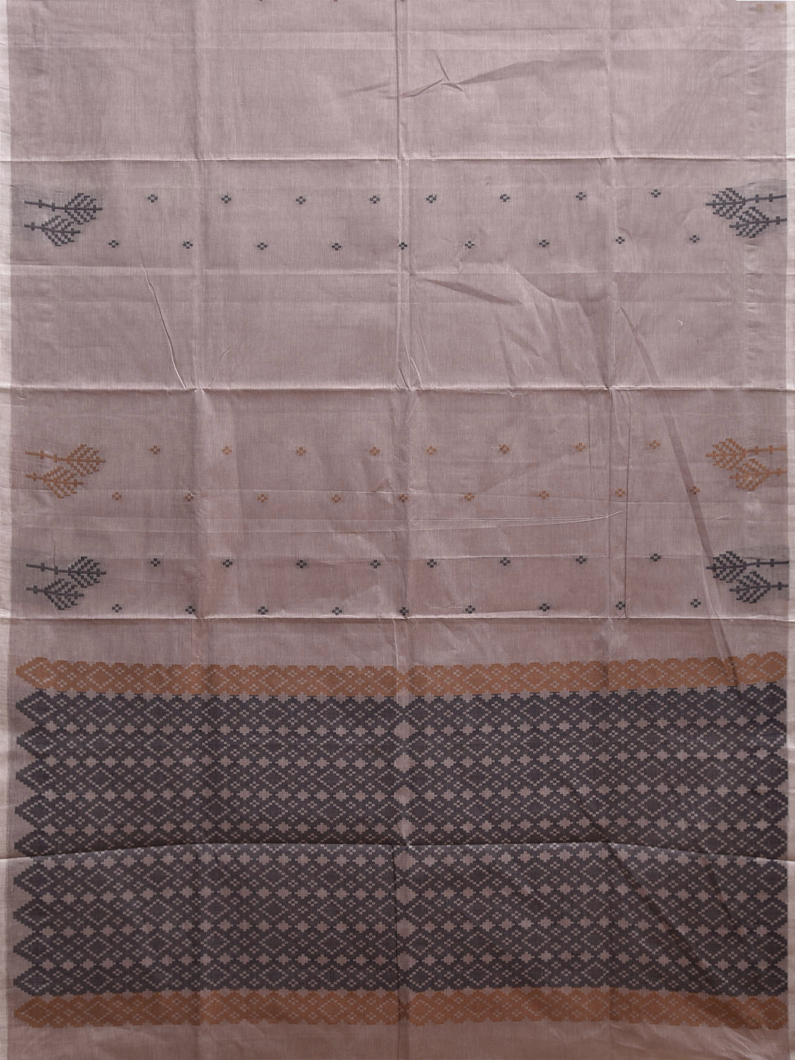 Khaki Venkatagiri Cotton Saree with Border and Pallu Design v0256