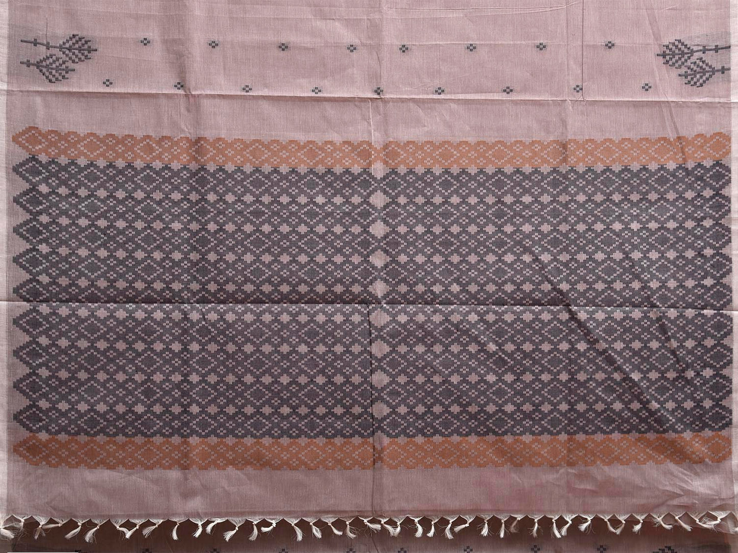 Khaki Venkatagiri Cotton Saree with Border and Pallu Design v0256