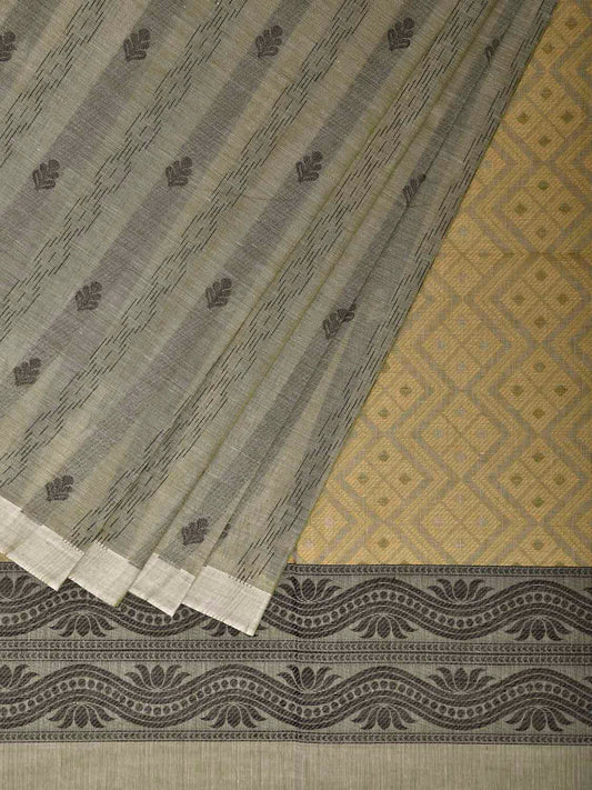 Light Green and Light Yellow Venkatagiri Cotton Saree with Small Buta and Pallu Design v0257