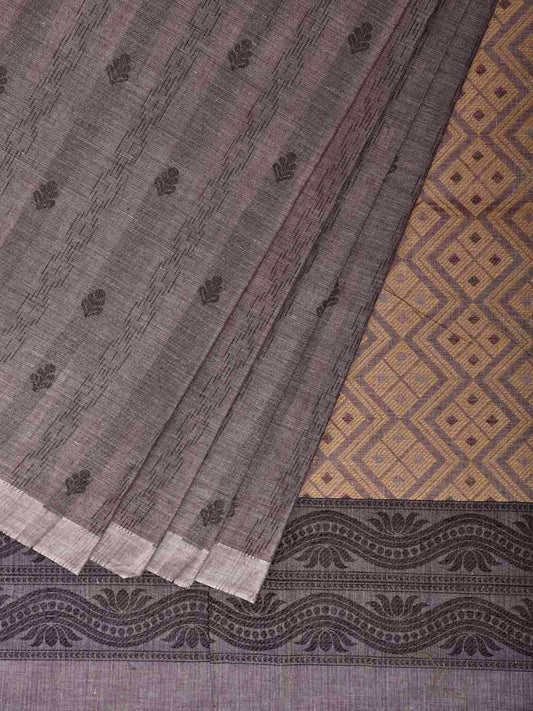 Grey and Light Yellow Venkatagiri Cotton Saree with Small Buta and Pallu Design v0258