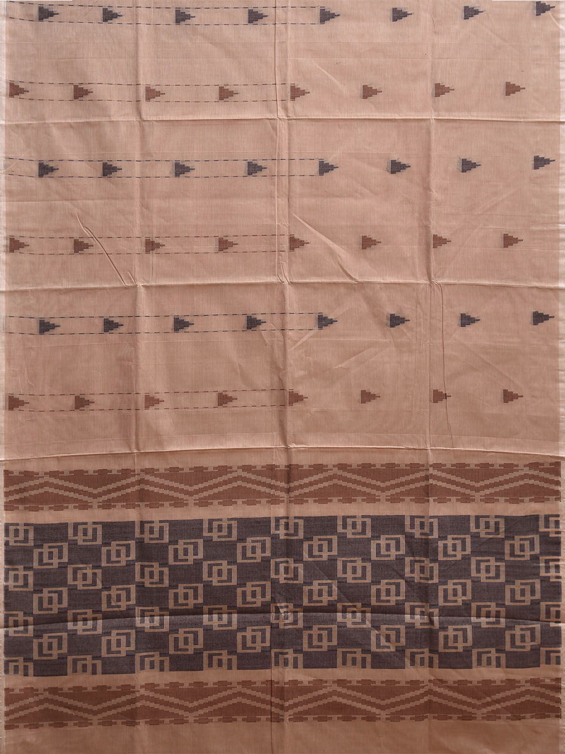 Light Fawn Venkatagiri Cotton Saree with Arrowhead Buta and Pallu Design v0261