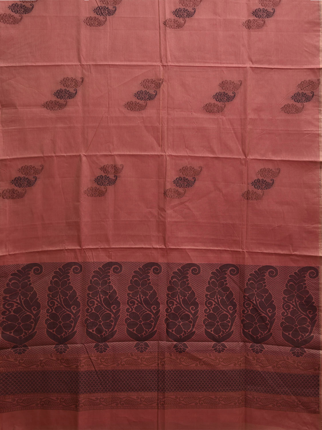 Light Burgundy Venkatagiri Cotton Saree with Mango Buta and Pallu Design v0262