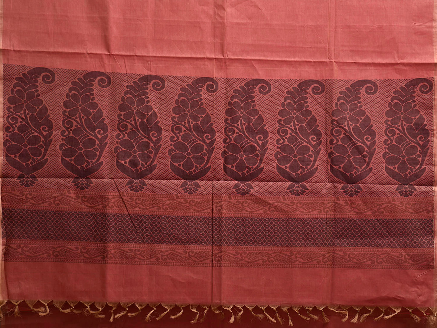 Light Burgundy Venkatagiri Cotton Saree with Mango Buta and Pallu Design v0262