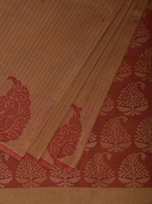 Light Green and Red Venkatagiri Cotton Saree with Mango Border and Pallu Design v0263