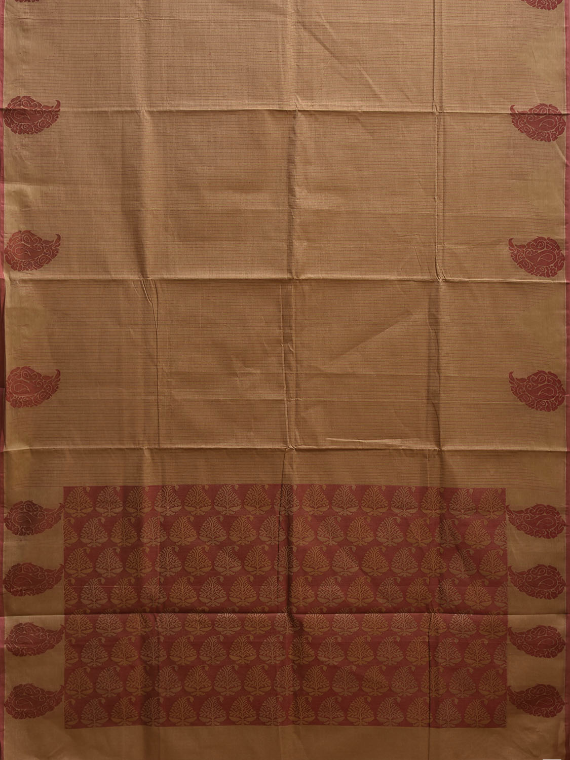 Light Green and Red Venkatagiri Cotton Saree with Mango Border and Pallu Design v0263