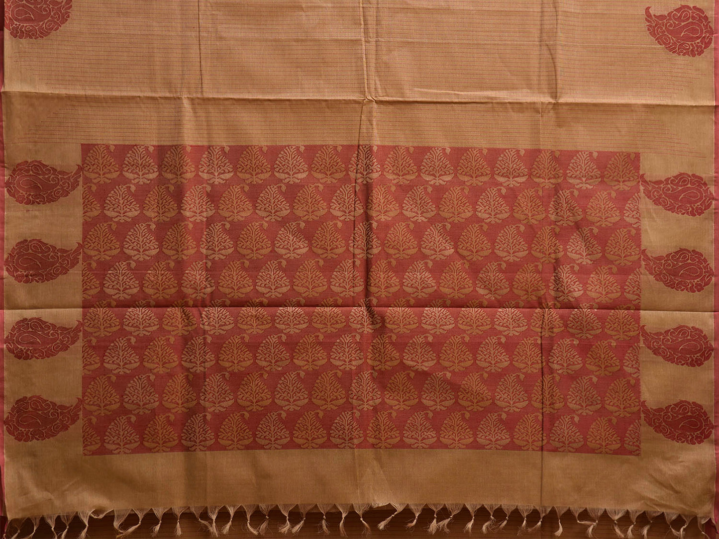 Light Green and Red Venkatagiri Cotton Saree with Mango Border and Pallu Design v0263