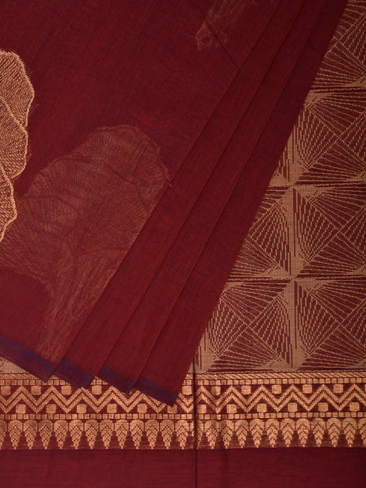 Maroon Venkatagiri Cotton Saree with Leaves Buta Design v0265