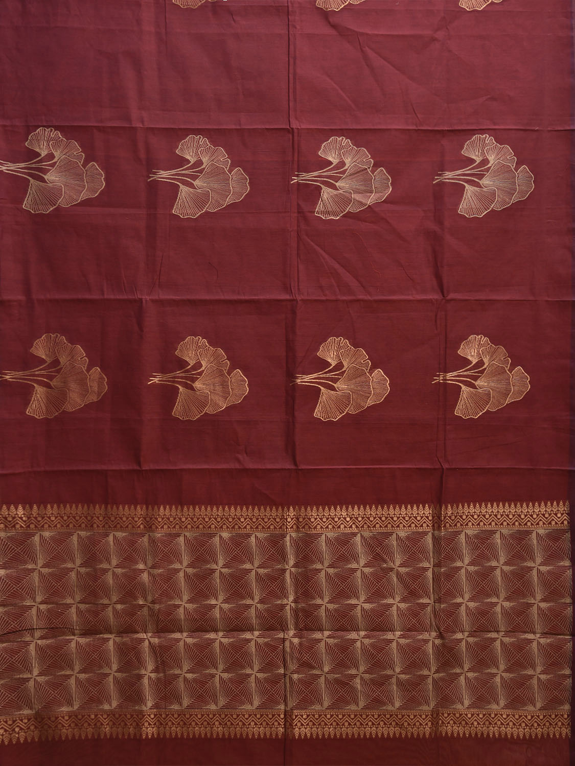 Maroon Venkatagiri Cotton Saree with Leaves Buta Design v0265