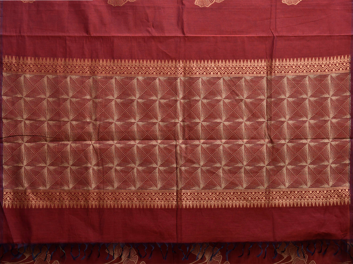 Maroon Venkatagiri Cotton Saree with Leaves Buta Design v0265