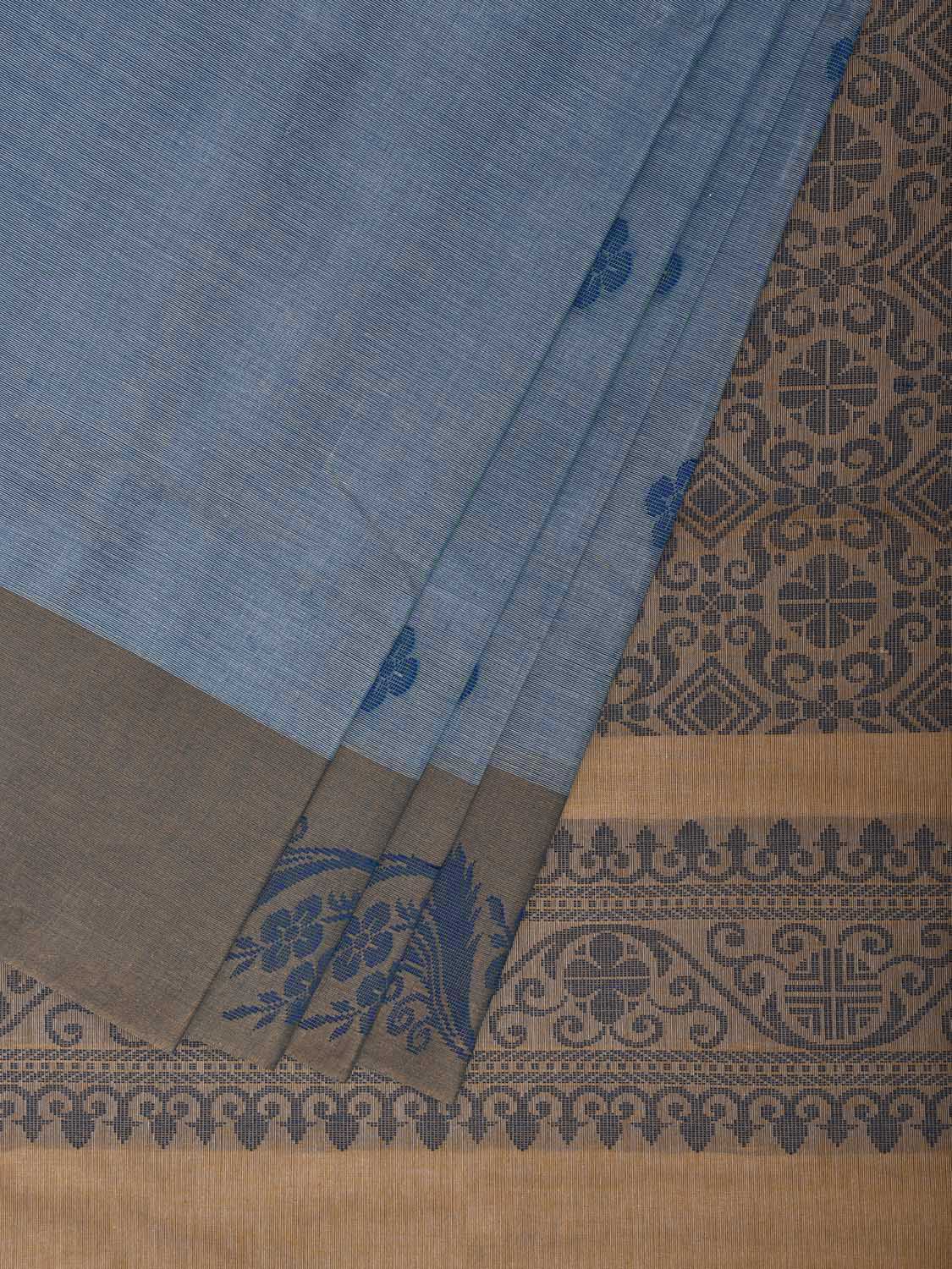 Blue and Light Mustard Venkatagiri Cotton Saree with Border and Pallu Design v0269