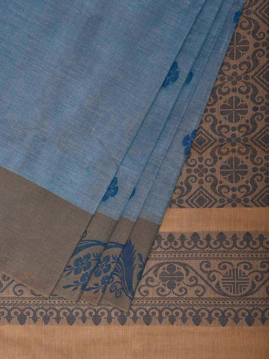Blue and Light Mustard Venkatagiri Cotton Saree with Border and Pallu Design v0269