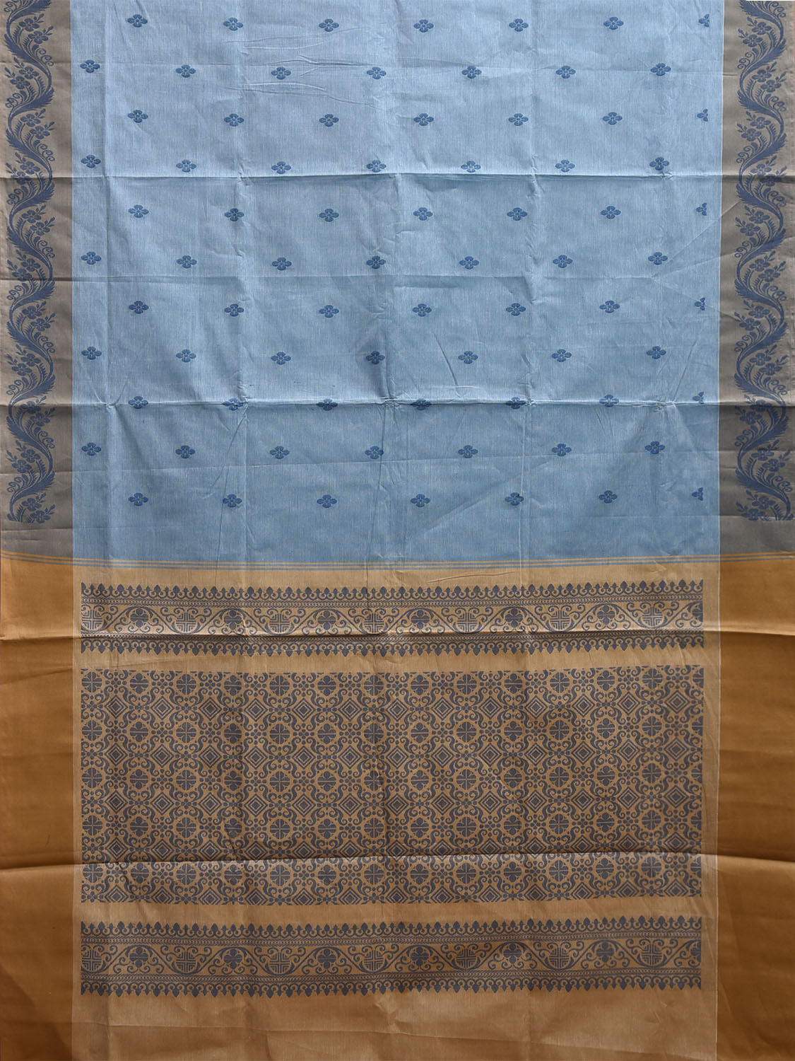 Blue and Light Mustard Venkatagiri Cotton Saree with Border and Pallu Design v0269