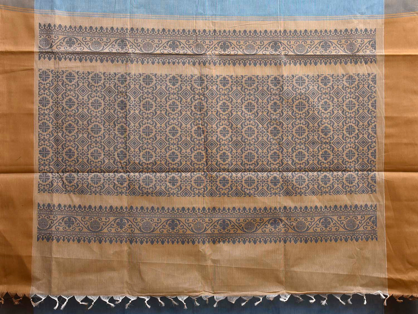 Blue and Light Mustard Venkatagiri Cotton Saree with Border and Pallu Design v0269