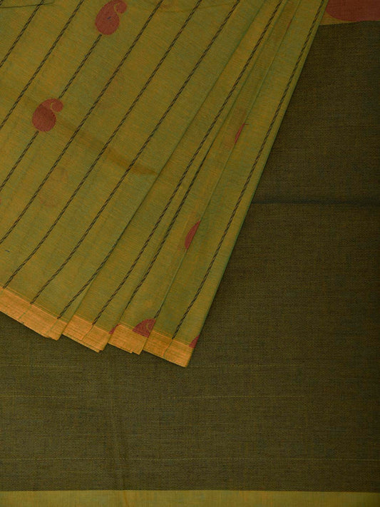 Green Venkatagiri Cotton Saree with Strips and Mango Pallu Design v0270