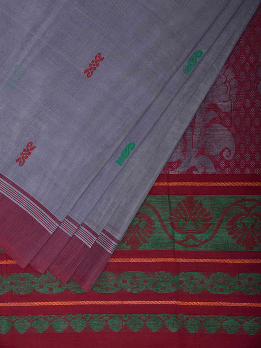 Light Blue and Magenta Venkatagiri Cotton Handloom Saree with Floral Pallu Design v0272
