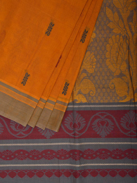 Yellow and Grey Venkatagiri Cotton Handloom Saree with Floral Pallu Design v0273