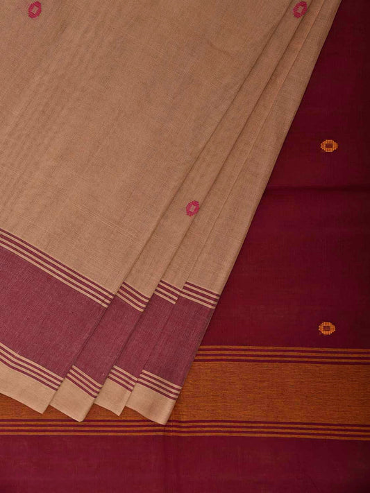 Cream and Maroon Venkatagiri Cotton Handloom Saree with Contrast Pallu Design v0274